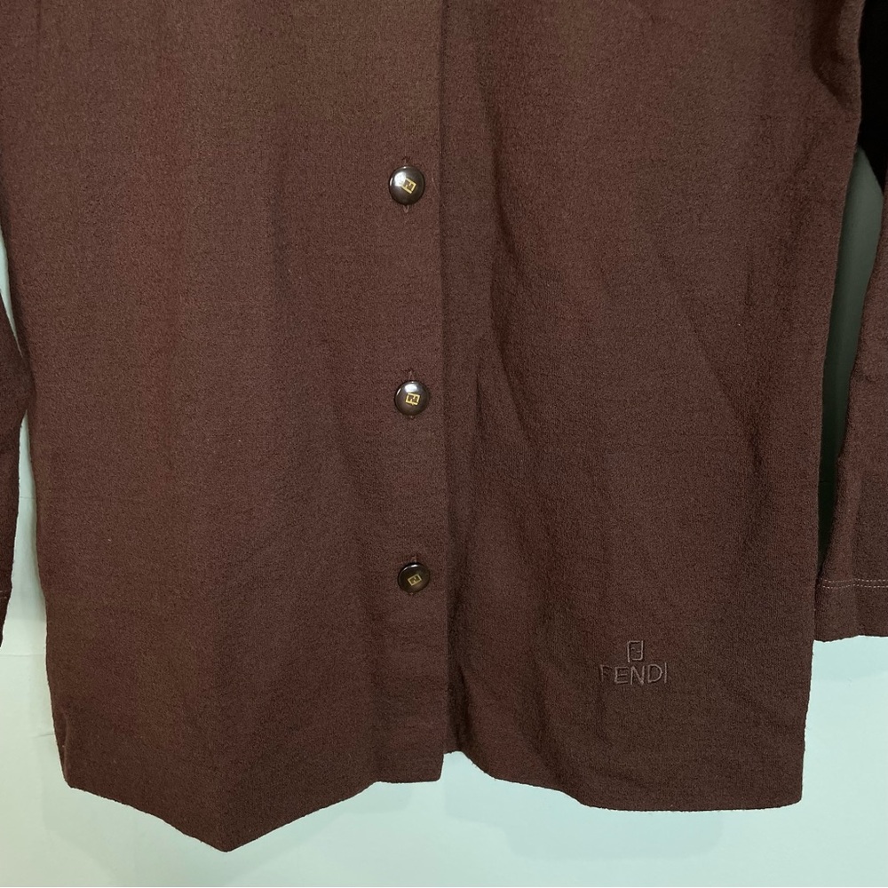 Vintage Fendi Button Down Brown Long Sleeve Fendin Button Size 4 - Picture 3 of 13